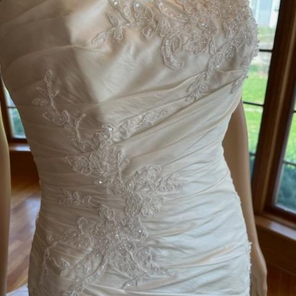 *Maggie Sottero Ivory Taffeta Strapless Fit Flare Bridal Gown Wedding Dress Sz 4 - Picture 6 of 15